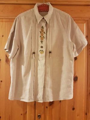 Trachtenbluse von C&A, Leinen, beige, Kurzarm  Gr. 44 - Bild 1 von 4