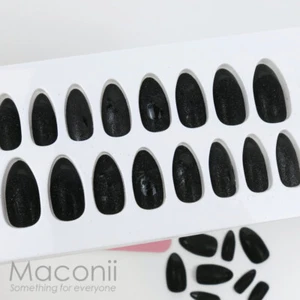 Press On Nails Stiletto Black Maven Dark Halloween Skull Glitter Shimmer Set Kit - Picture 1 of 6