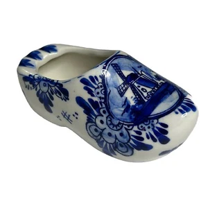 Vintage handbemalt Delfter blau Clog Schuh Schmuck Regal Sitter 5 Zoll - Bild 1 von 8