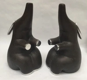 Moderno Par de Sujetalibros Elefante Cerámica/Aluminio Escultura Marrón - Imagen 1 de 6