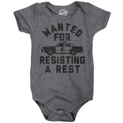 Wanted for Resisting A Rest Baby Bodysuit Funny Sarcastic Graphic Novelty Jumper - Image 1 of 4