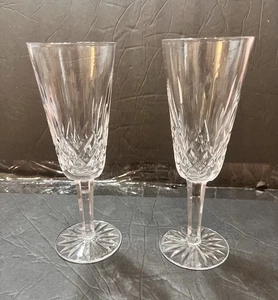 Two (2) Waterford Crystal Lismore Champagne Flutes 7-1/4" Jim O’Leary - Picture 1 of 9