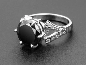 Zertifizierter natürlicher 5 kt VS1/runder/schwarzer Diamant massiv AAA 925 Sterlingsilber Ring - Bild 1 von 5