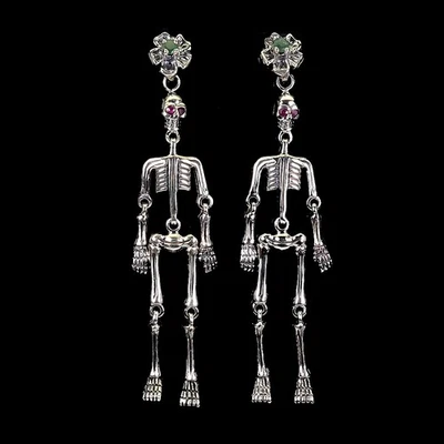 925 Sterling Silver Earrings Round Emerald Ruby Natural Gemstone Skeleton Jewelr - Image 1 of 4