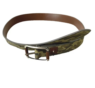 Tommy Hilfiger Para Hombre Cinturón Borde Cuero Ejército Camuflaje Talla Pequeña 30-32 Verde/Marrón Foto 1 de 4
