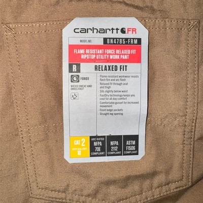 Carhartt Mens FR Flame Resistant Relaxed Fit Ripstop Work Pants Tan 48x34 NEW - Image 1 of 4