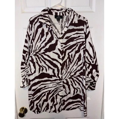 Camisa Blusa Túnica Dennis Basso Estampado Cebra Manga Larga Con Botones 0510 Foto 1 de 4