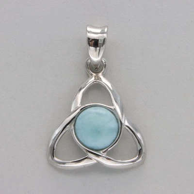 Pingente celta redondo azul LARIMAR - Pedra preciosa de prata esterlina ródio 925 #914e - Imagem 1 de 4