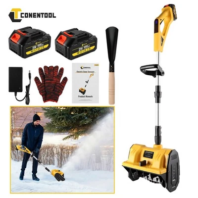CONENTOOL 2025 Akku Schneefräse 21V Brushless Kehrbürste Plattform mit 2Akku und Ladegerät