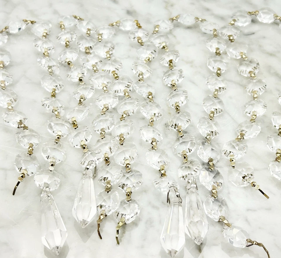 Crystal Chandelier 95 Pieces 17-21 Pc. Strings Teardrops Prism Balls Gold Tone - Image 1 of 4