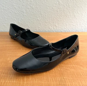 Larroude Blair Ballet Flat Shoes Black Patent Mary Jane Buckle City Women's 8 - Picture 1 of 11