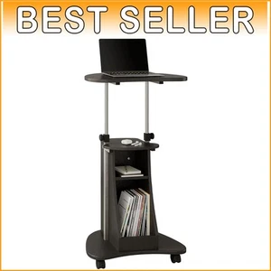 Adjustable Height Laptop Cart with Rolling Features & Storage - Graphite Finish - Afbeelding 1 van 11