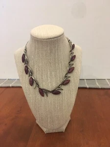 Vintage Delphine Nardin Paris, France Necklace / Choker W Deep Coral Leaves VGC - Picture 1 of 11