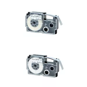 2x Compatible con Casio XR-12X 12WE Cinta Etiqueta Transparente/Blanca para EZ KL120 1/2" - Imagen 1 de 9
