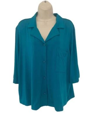 Soft Surroundings Woman's L Teal Blissful Bamboo Utopia Sleep Top  Button Front - Image 1 of 4