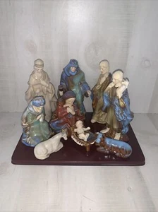 JC Penny Home 10 Pc Artisan Glazed Porcelain Christmas Nativity Scene 7 1/2″ - Picture 1 of 9