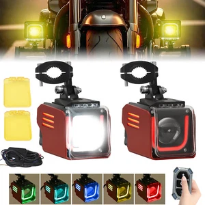 Pair Yellow White Motorcycle LED Spot Light Auxiliary Headlight Fog Driving Lamp - Picture 1 of 16