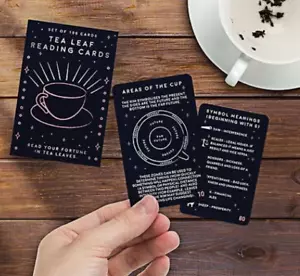 Geschenk Republik Set 100 Teeblatt Lesekarten lesen Glück vorhersagen Zukunft in Tasse - Bild 1 von 3