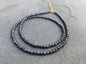 Black Pyrite Faceted Round -2-3MM Gemstone Beads Men Women Handmade Necklace 18" - Picture 1 of 9