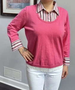 new York & company pink striped sweater/shirt size XL - Picture 1 of 10