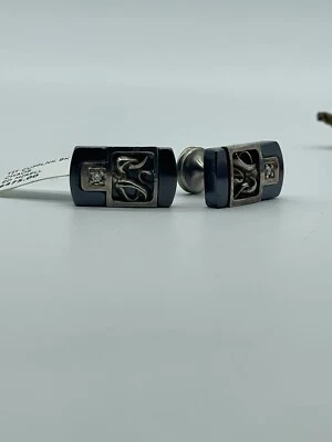 BRAND NEW Edward Mirell Titanium and 925 Silver Cufflink W/ Diamond MSRP $475 - Image 1 of 4