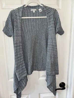 New York & Co. XS Open Front Cardigan Shrug Short Sleeve Blue White Stripe - Image 1 of 4