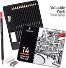 Drawing Pencils For Artists 14 Pcs - 12b-6h Sketching Pencils Set With Metal Box