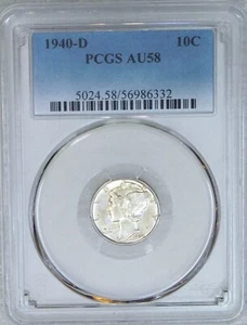 1940-D Mercury Dime PCGS AU58 sembra FB Frosty Luster appena classificato nuovo supporto A70A - Foto 1 di 4