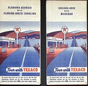 Lot of 2 - Texaco Road Maps IN, OH, MI (Juni 1955) and AL, GA, FL, SC (Mai 1954) - Bild 1 von 6