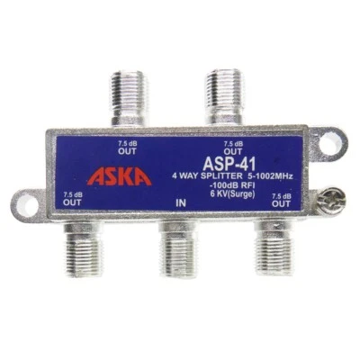 ASKA ASP-41 DISH Approved, 4-Way Digital TV Antenna Splitter for Coax Cable - Image 1 of 4