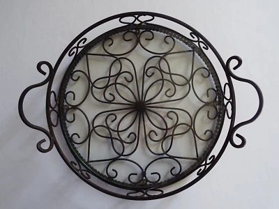 Southern Living at Home Jamestown Round Metal Tray Glass Insert Handles Footed - Image 1 of 4
