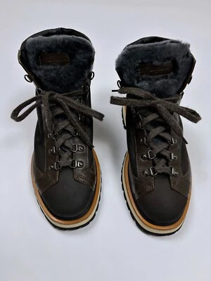 Botas de invierno de cuero Santoni forro de piel marrón oscuro zapatos para hombre talla 9 EE. UU. / 8 UK Foto 1 de 4