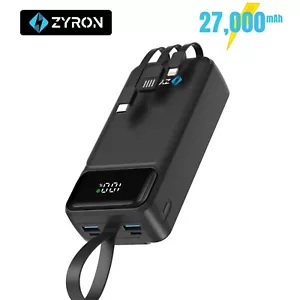 ZYRON 27000mAh Power Bank USB-C Fast Charging Portable Charger Builtin Cables - Picture 1 of 7