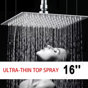 16" Quadratisch Dünn Badezimmer Duschkopf Edelstahl Chrom Top Brause Wasserhahn - Bild 1 von 8