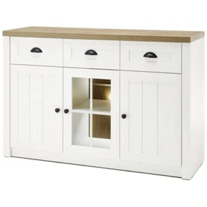 Landhaus Anrichte Sideboard Pinie weiß Eiche hell Kommode Wohnzimmer Glasfront - Bild 1 von 8