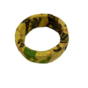 Stoff umwickelt afrikanischer Druck Armreif Armband gelb schwarz grün 2,5" Durchmesser - Bild 1 von 6