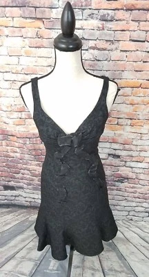 Rickie Freeman Teri Jon Sleeveless Black Floral WOOL SILK Party Cocktail Dress 2 - Image 1 of 4
