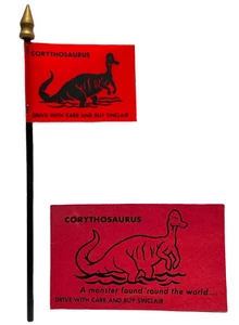 VTG SINCLAIR OIL DINOSAUR Gas Station Dealer Desk Ad Sign Flag + Card Salesman - Picture 1 of 16