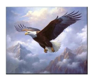 Majestic Eagle Soaring Above The Clouds Oil Painting Printed On Canvas,III - Picture 1 of 10