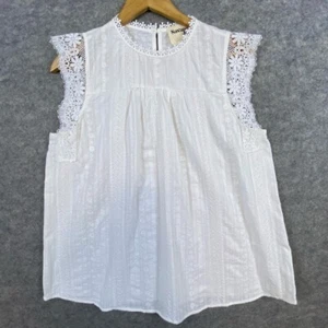 Savanna Jane Lace Embroidered Top Size M White Sleeveless Cottagecore Delicate - Picture 1 of 12