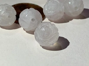 Una Perla Cinese Intagliata Vintage Quarzo Rosa Doppio Shou Design 10mm Tonda  - Foto 1 di 9