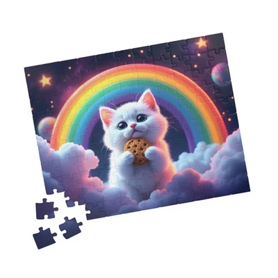 100pc Cute Rainbow Cookie Cat Jigsaw Puzzle Kitten in Space Kids Gift Fun Game - Image 1 of 4