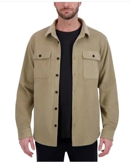 Kirkland Signature Mens Shirt Jacket Tan Shacket Pockets Stretch Heavyweight - Image 1 of 4