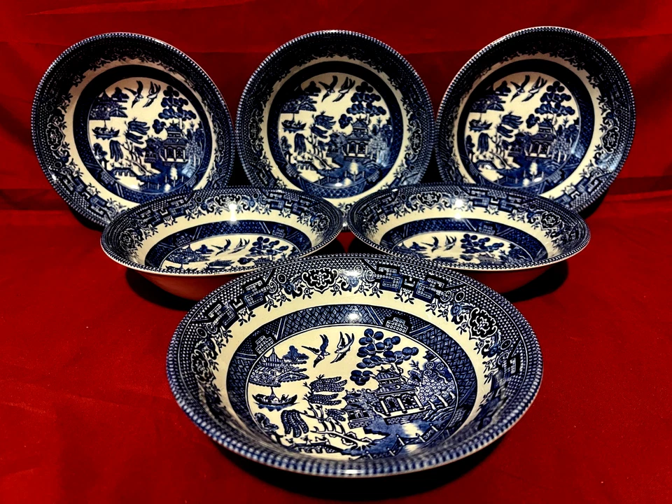 Churchill Blue Willow Set Of 6 Cereal/Dessert Bowls 6" - Image 1 of 1