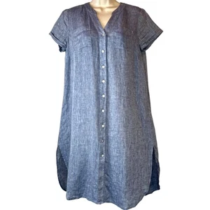 J.Jill Love Linen 100% Chambray Linen Shift Dress V-neck in Blue Womens Sz Small - Picture 1 of 14