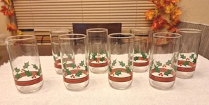 Juego de 8 vasos Highball vintage Libbey Holly & Berries rojo verde - Imagen 1 de 10