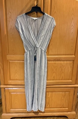 Maxi Vestido Boho Blue Island Beach Azul Rayas Metálico Encubrimiento Borlas Talla S Foto 1 de 4