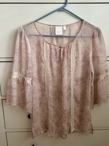 Lauren Conrad Damenbluse transparent lila/cremefarben Shirt Top Medium - EUC! - Bild 1 von 11