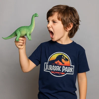 Jurassic Park Boys Large 10/12 Navy Graphic Tee Dinosaur Movie T Shirt Universal - Image 1 of 4