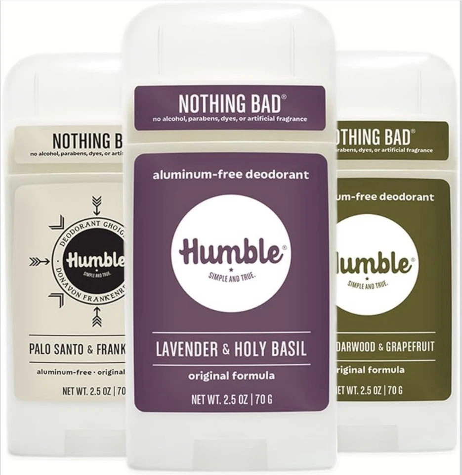 Paquete de 3 desodorantes sin aluminio Humble Brands Palo Santo, lavanda, pomelo Foto 1 de 4